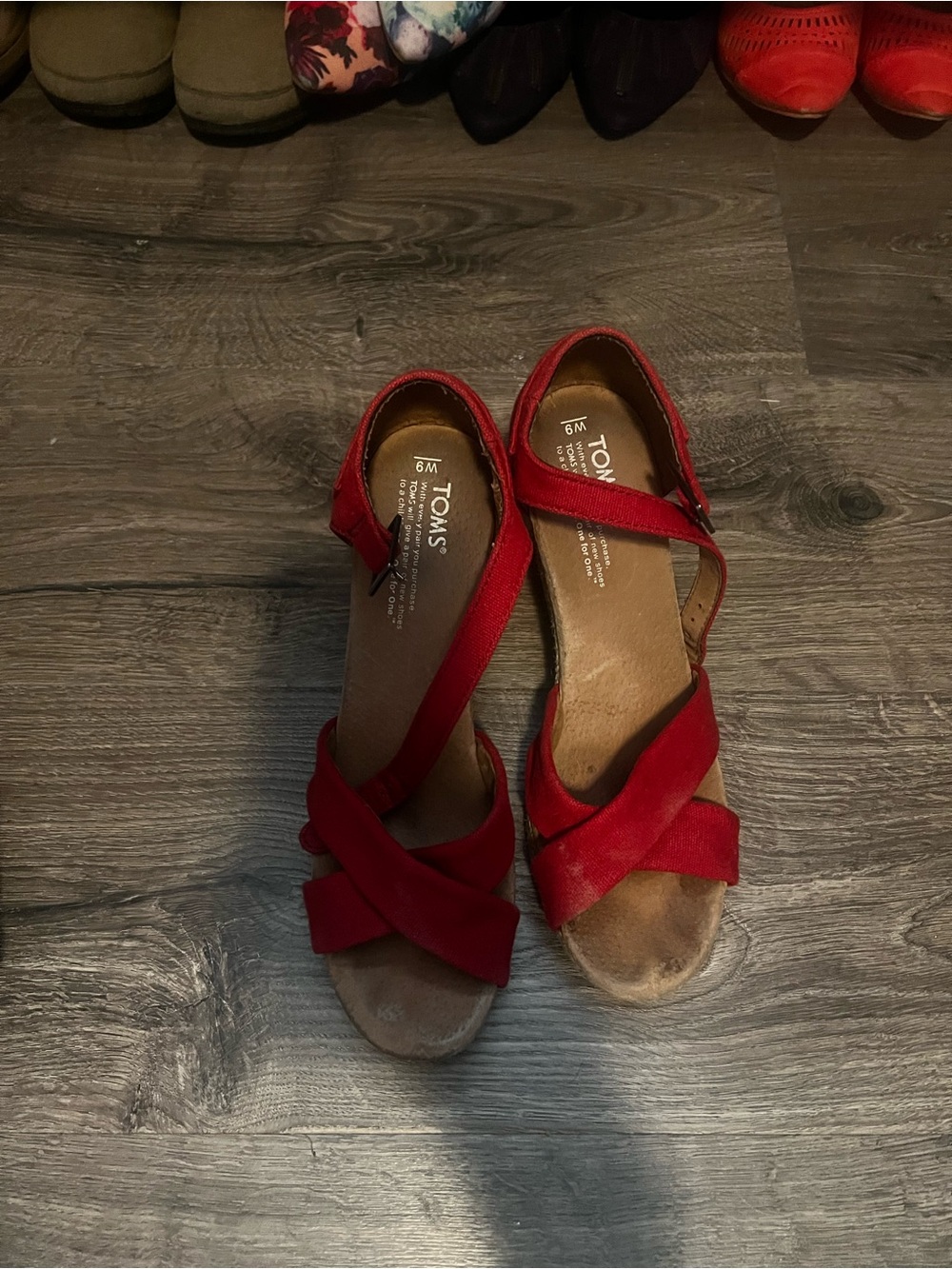 TOMS Red Crisscross Strap Wedge Sandals